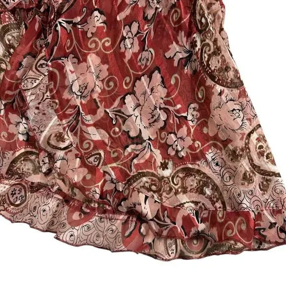 Vtg Notations Womens Sz XL Y2K Scarf Print Babydoll Fairy Top Sheer Layering Tie - Picture 7 of 15